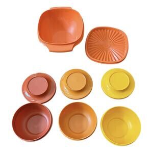 VTG Tupperware Bowls (4) Seal N Serve Harvest Colors 1436 + Orange Kitchen + Lid